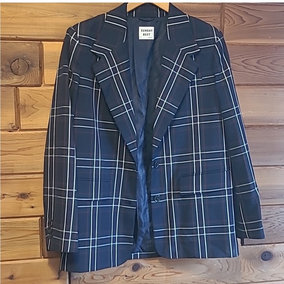 Navy Plaid Aritzia Sunday Best Pilot Blazer - Picture 5 of 6